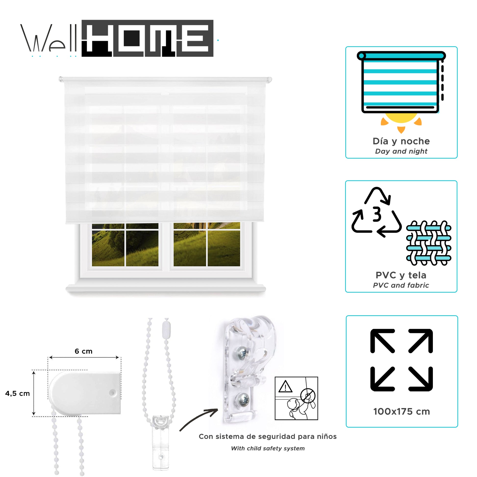 Estor Blanco 100x175cm Enrollable Día/noche Wellhome_1
