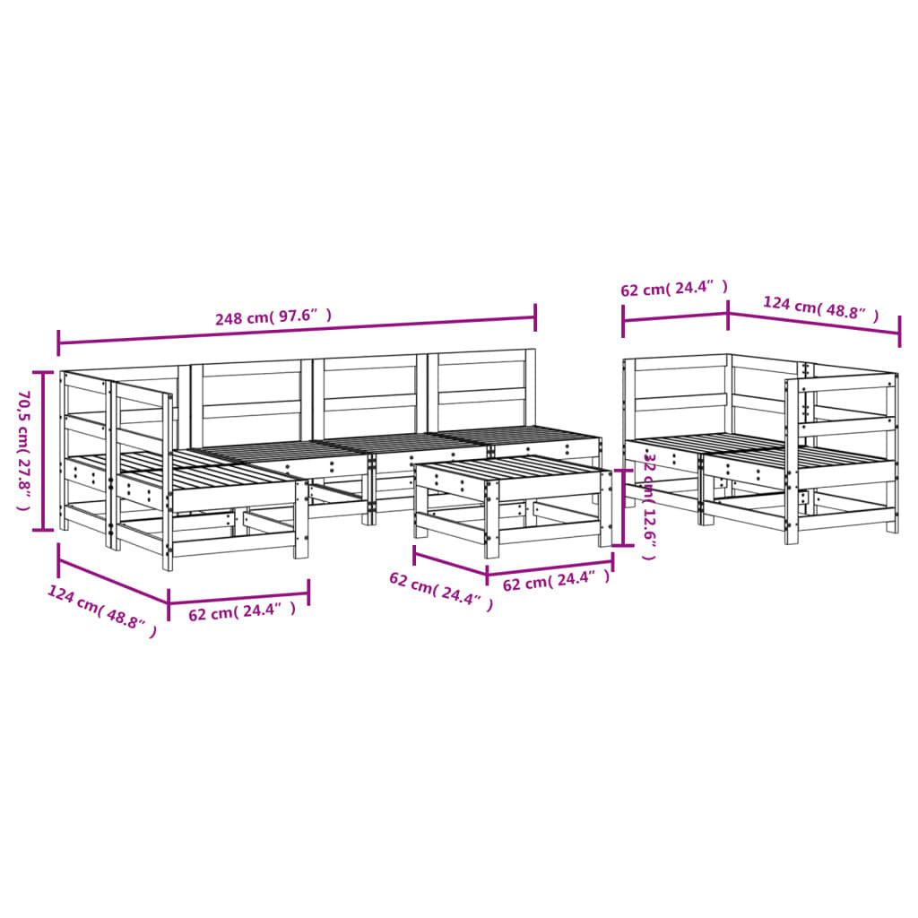 Vidaxl Juego Muebles De Jardín 8 Pzas Madera Maciza Pino Marrón Miel_2
