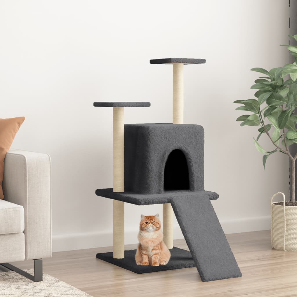 Rascador Para Gatos Con Postes De Sisal Gris Oscuro 110 Cm_1