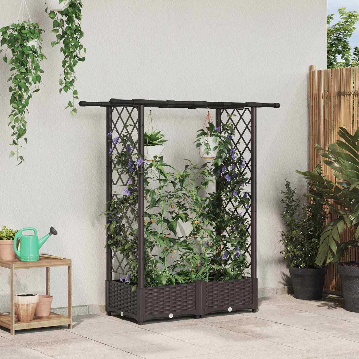 Cama Elevada Con Trellis Y Techo Marrón 122,5 X 40 X 121 Cm Pp_1