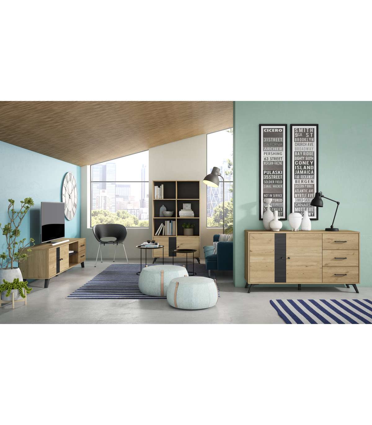 Mueble Aparador Natur 2 Puertas 3 Cajones Acabado Natural/bocamina, 136.3cm(ancho) 81cm(al_4