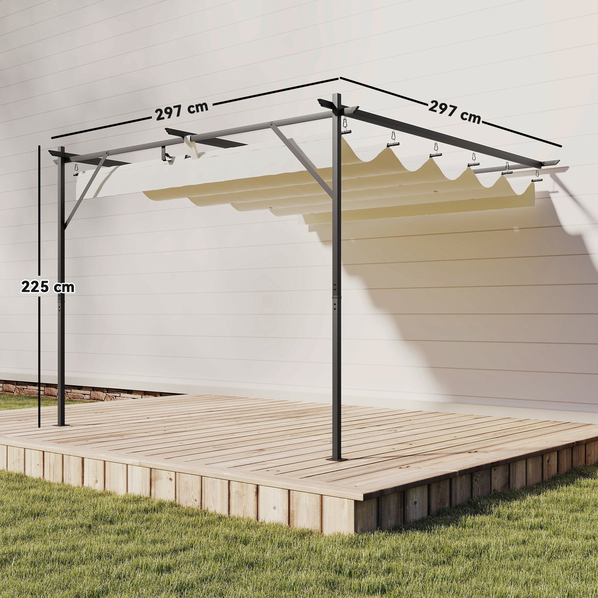 Outsunny Pérgola De Pared 3x3 M Con Techo Retráctil Upf30+ Blanco Crema_2