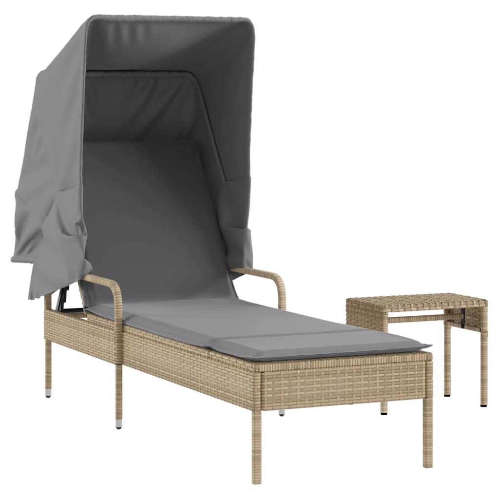 Tumbona Con Capota Y Mesa Ratán Sintético Beige / Vetonek_2
