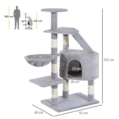 Pawhut Rascador Árbol Para Gatos Grande 55x40x125cm Postes Escalera Hamaca Gris_2