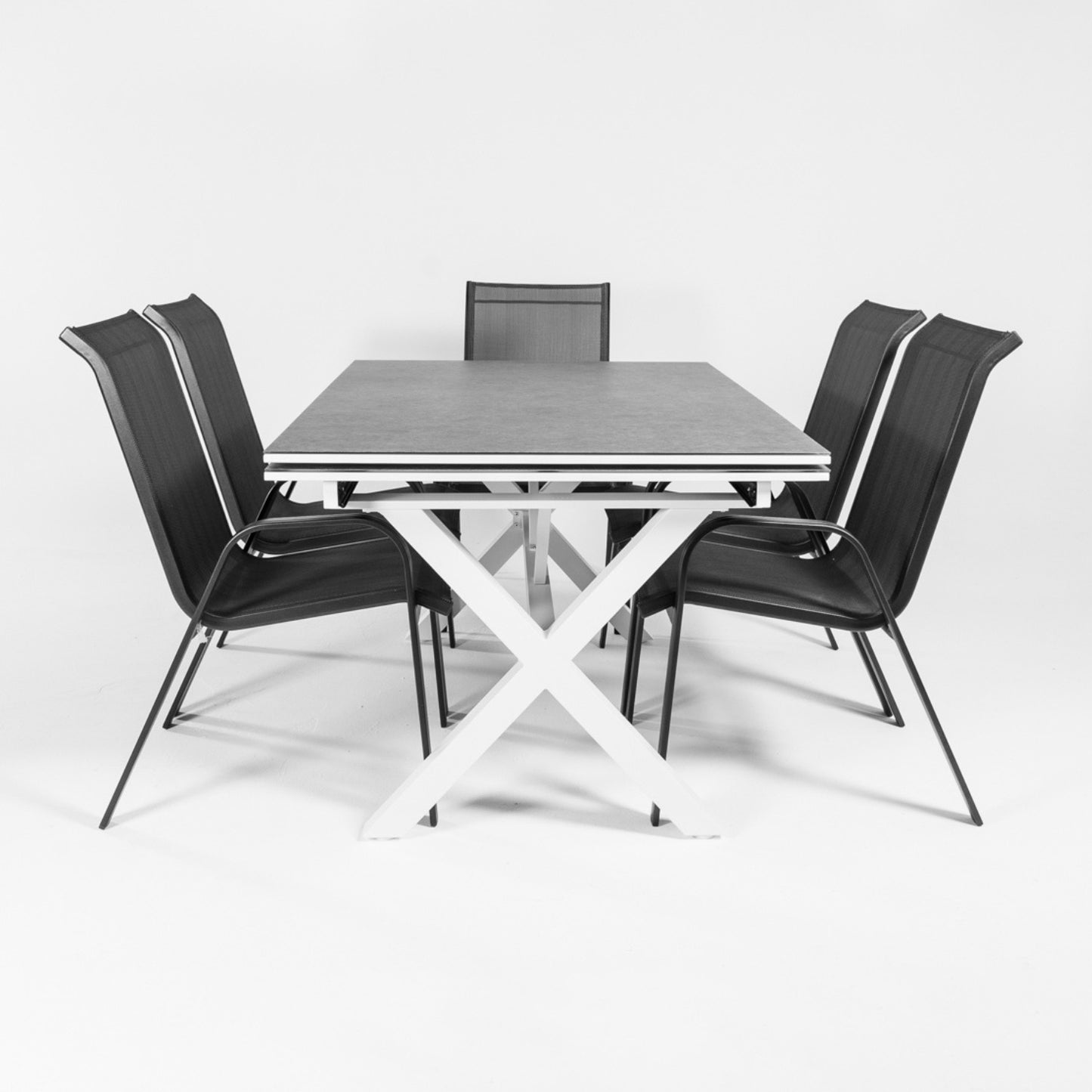 Conjunto De Mesas Y Sillas De Exterior, Reforzado, Aluminio, Color Blanco Y Negro_3