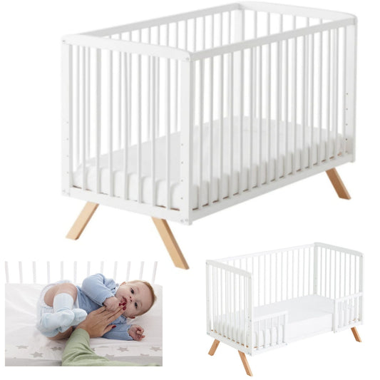 Cuna Convertible Nuru Con Kit Colecho Para Unir A La Cama Y Barandillas Blancas. Conforme A Normativa Europea_0