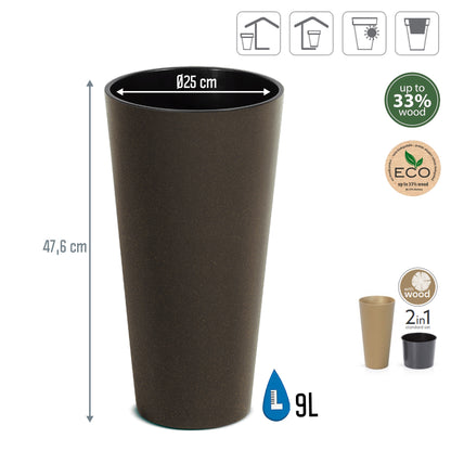 Macetero Alto Y Redondo,sin Depósito , De 25x25x47,6cm, Capacidad De 9 L.