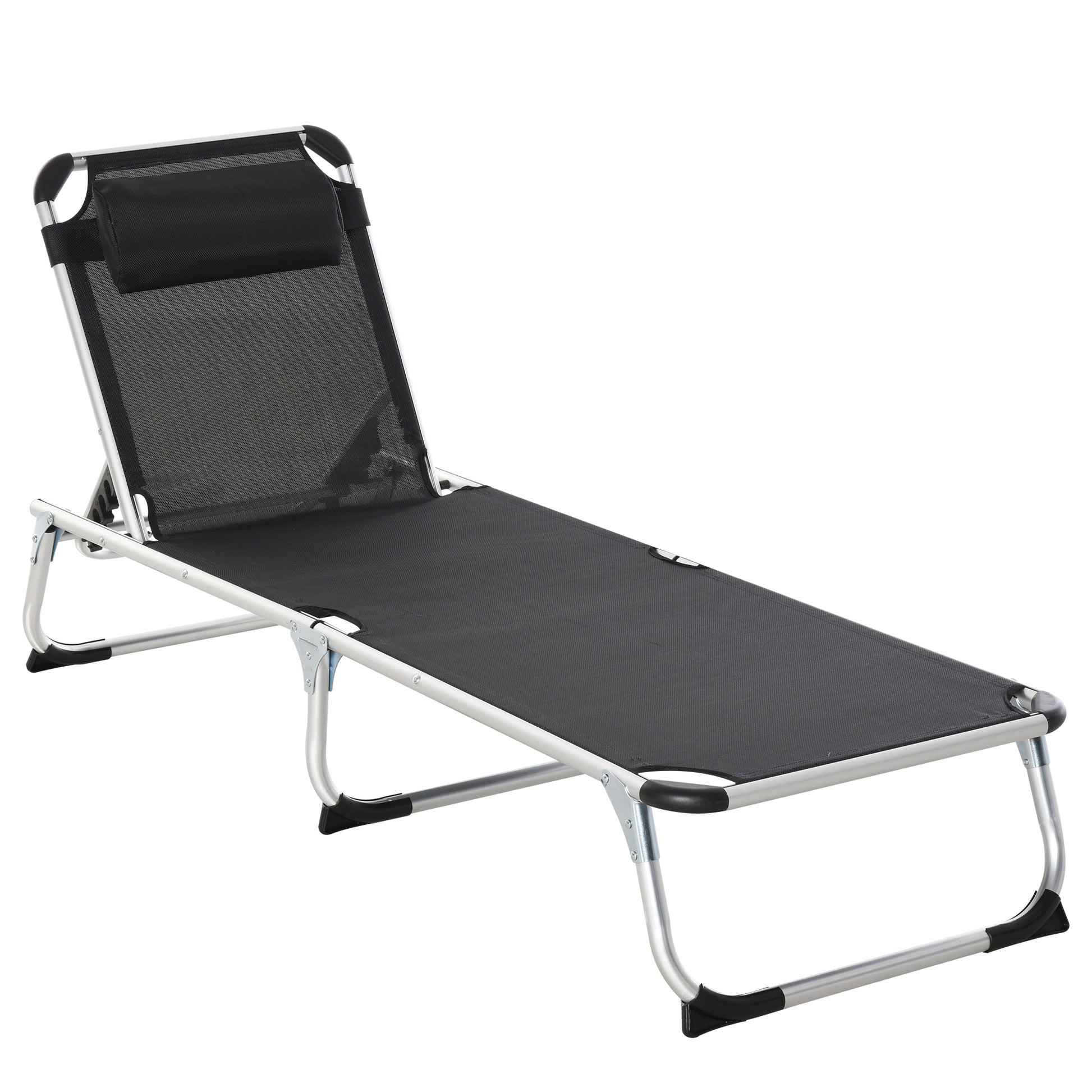 Outsunny Tumbona Plegable Con Reposacabezas Respaldo Ajustable 170x60x76cm Negro_0