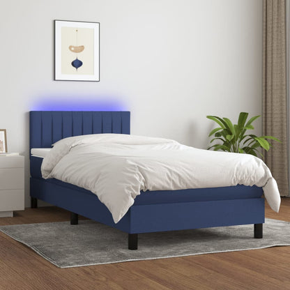 Cama Box Spring Colchón Y Luces Led Tela Azul 100x200 Cm / Vetonek_2