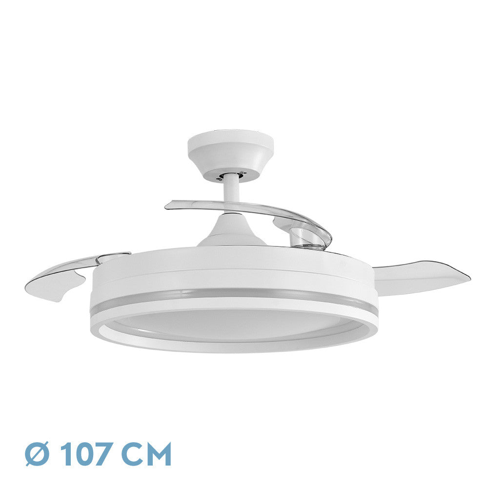Ventilador Dc Cerrato Blanco 72w 3aspas Desplegables 107d 7200lm 6vel 3000k,4500k,6000k, Remoto+temporizador+memoria_0