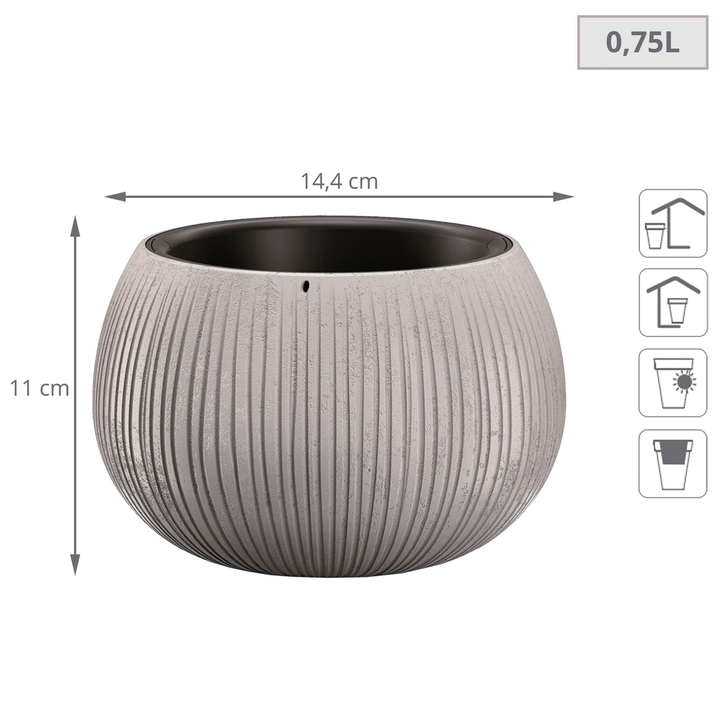 Prosperplast Beton Bowl De Plástico Con Depósito En Color Cemento, 11 (alto) X 14,4 (ancho) X 14,4 (profundo) Cms
