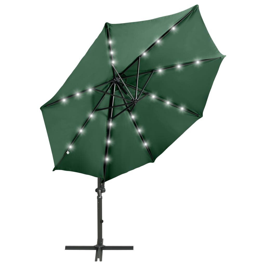 Vidaxl Sombrilla De Jardín Voladiza Con Palo Y Luces Led Verde 300 Cm_1