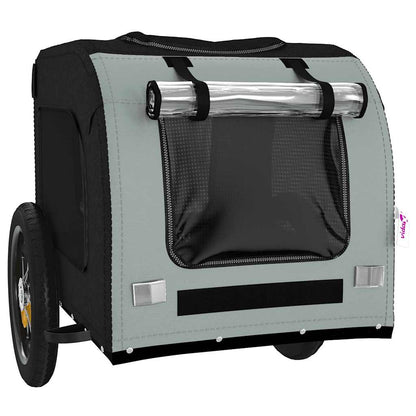 Remolque De Bicicleta Mascotas Hierro Tela Oxford Gris Negro_4