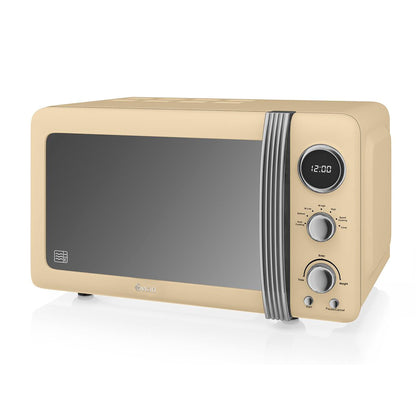 Swan Retro Set Desayuno Hervidor Agua 1,8l, Tostadora 2 Rebanadas, Microondas Digital 20l, Vintage, Strp2070cneu, Crema_4