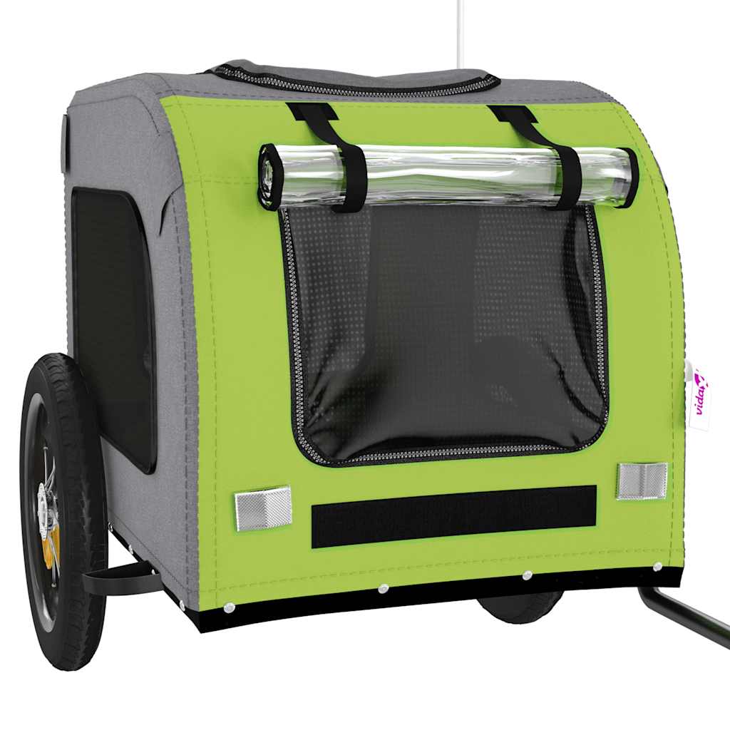 Remolque De Bicicleta Mascotas Hierro Tela Oxford Verde Gris_4