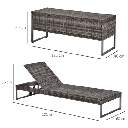 Outsunny Conjunto De 2 Tumbonas De Terraza Con Mesa Ratán 195x60x86 Cm Gris_2