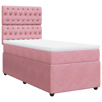 Cama Box Spring Con Colchón Terciopelo Rosa 90x200 Cm / Vetonek_0