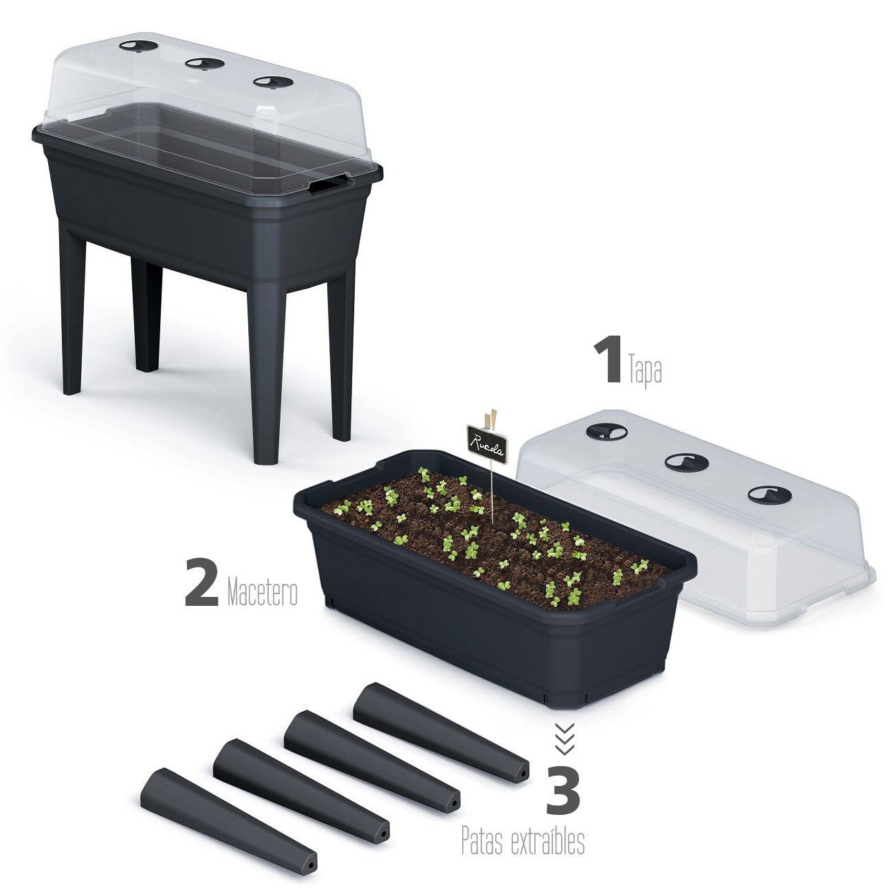 Jardinera Alta Con Cubierta Prosperplast Respana Ecoline De Plastico En Color Antracita 74,9 (largo) X 36,8 (ancho) X 77,7 (alto) Cm_1