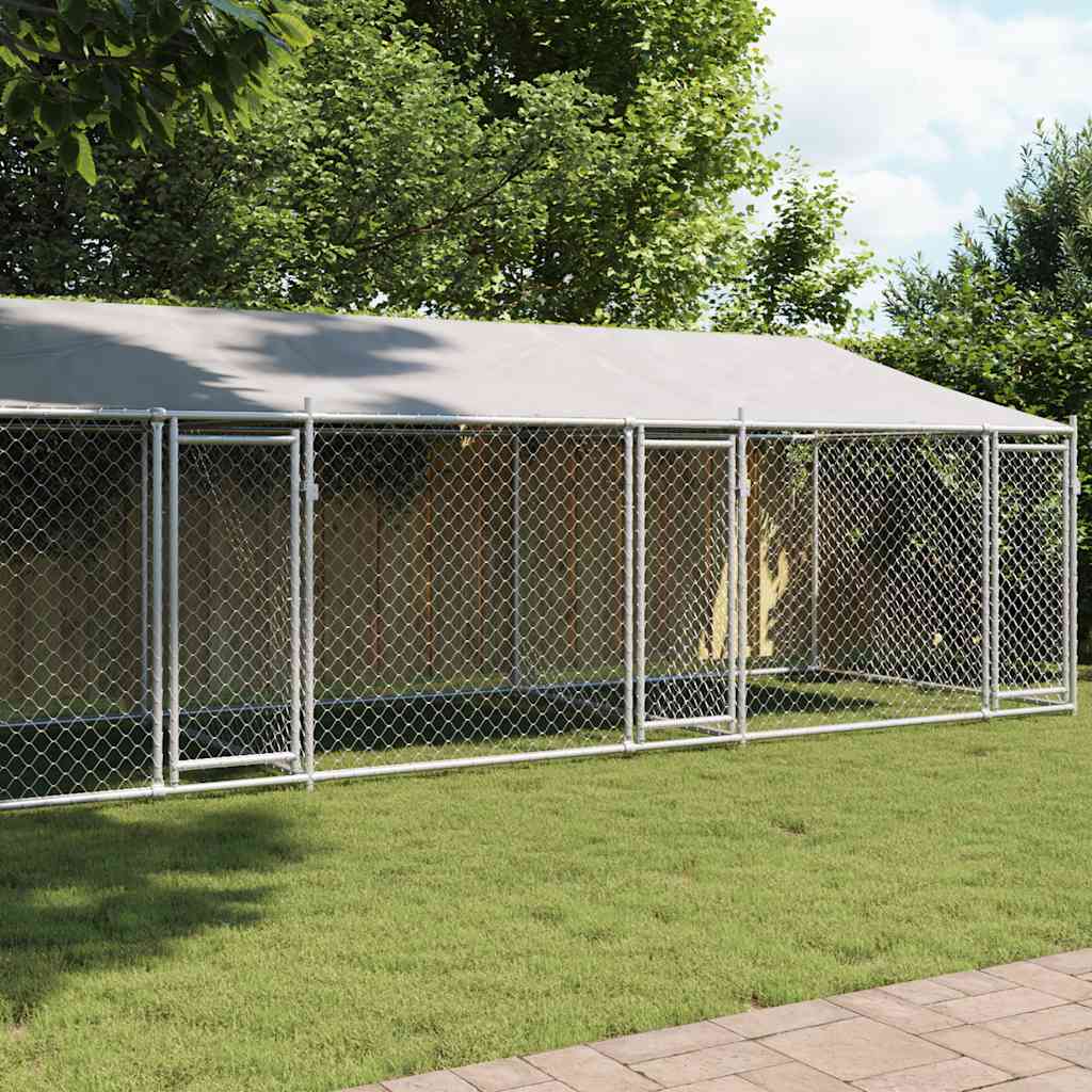 Jaula De Perros Techo Y Puertas Acero Galvanizado Gris 8x2x2 M_1