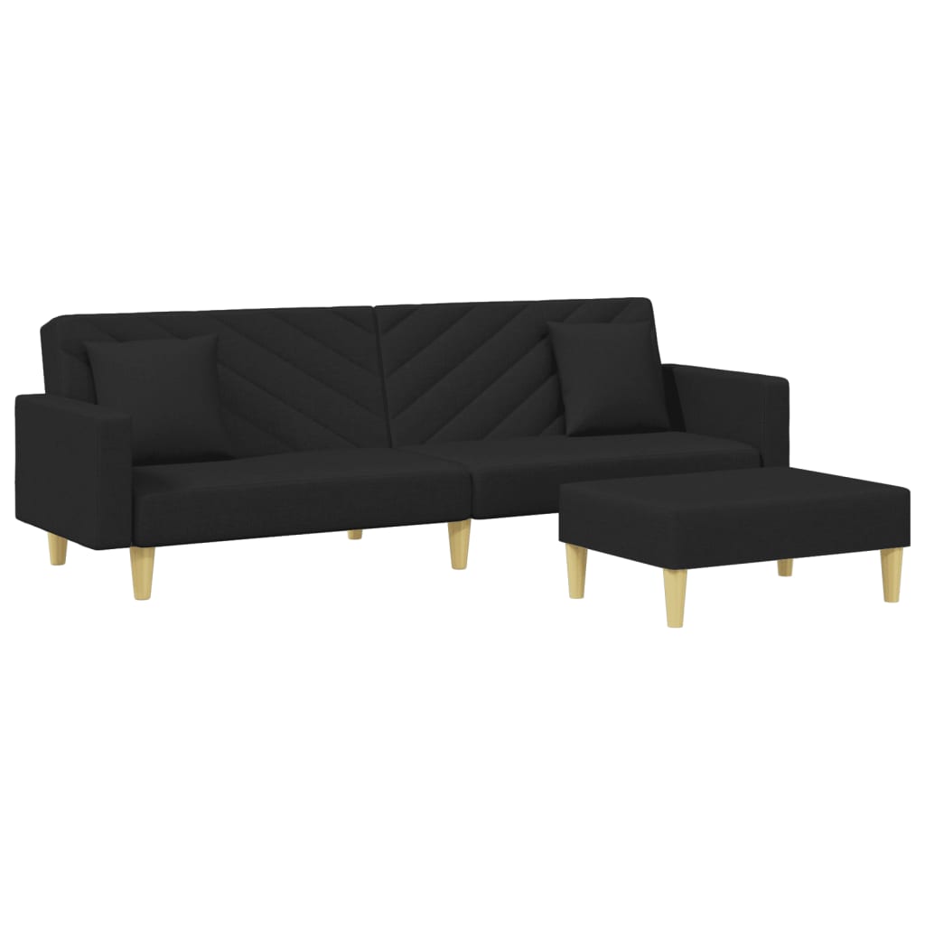 Sofá Cama De 2 Plazas Con Almohadas Y Taburete Tela Negro / Vetonek_0
