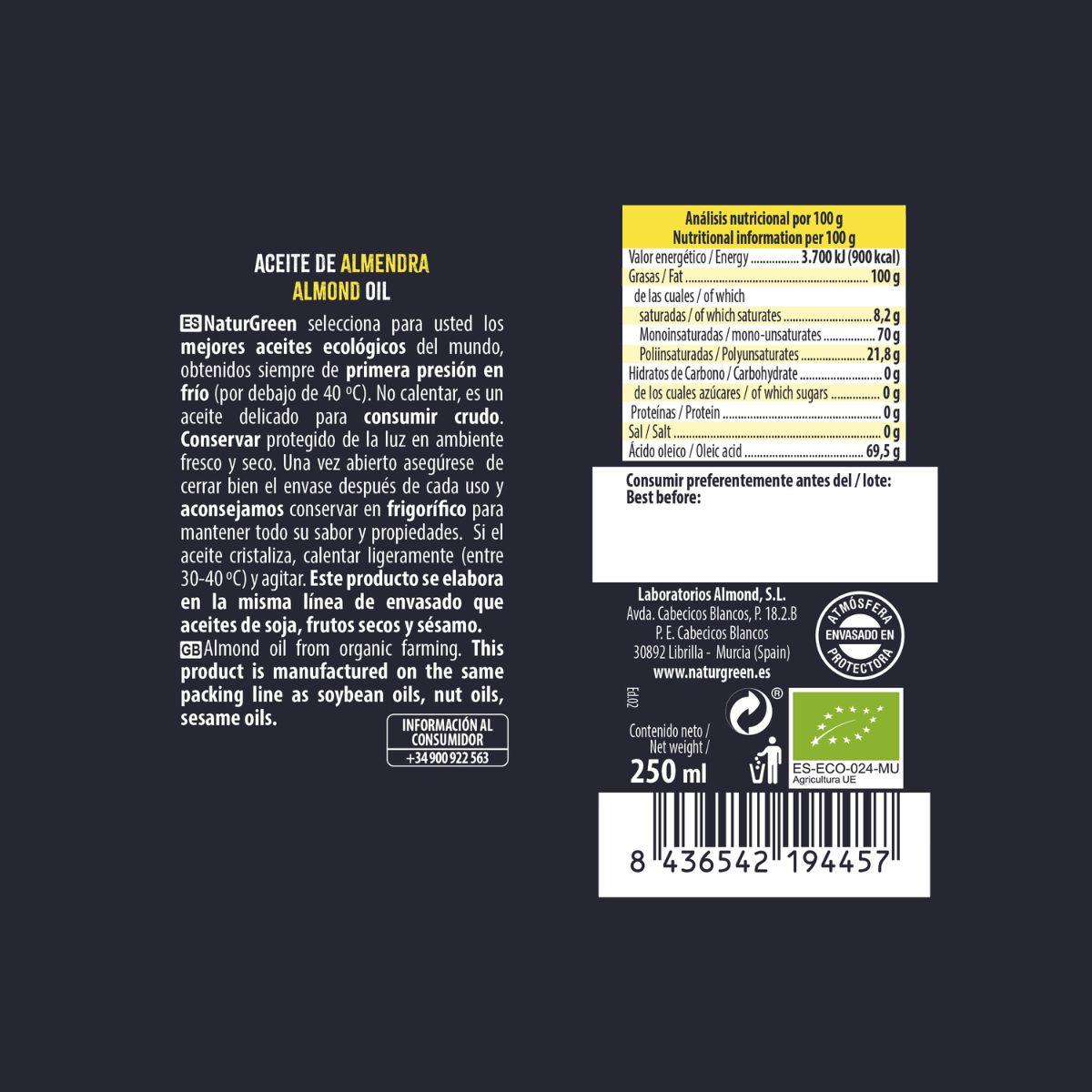 Óleo de Amêndoa Biológico NaturGreen 250 ml
