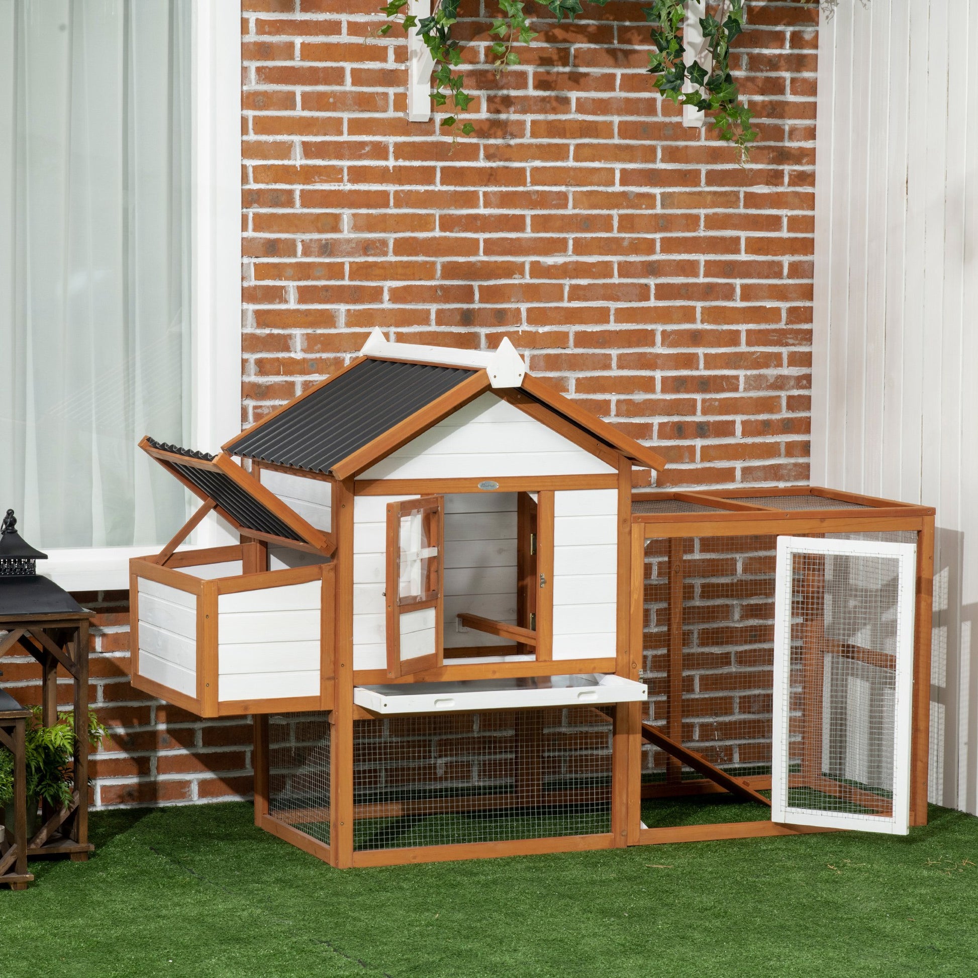Pawhut Gallinero De Madera Para Exterior 181x79,5x117,5 Cm Con Corral De Metal_4