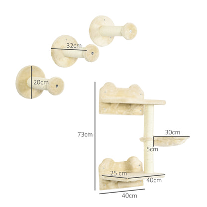 Pawhut Juego De Estanterías Para Gatos De Pared De 4 Piezas Beige_2