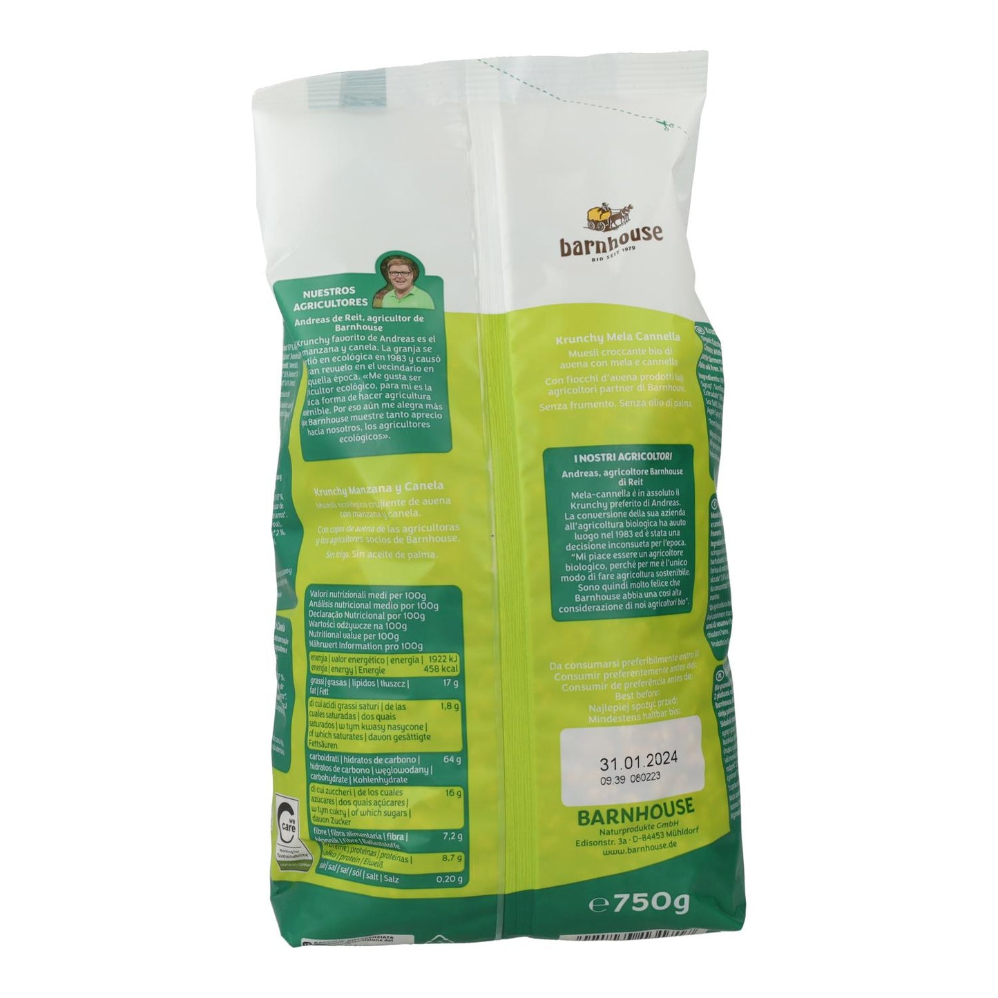 Muesli Crocante de Maçã e Canela Biológico Barnhouse 750g