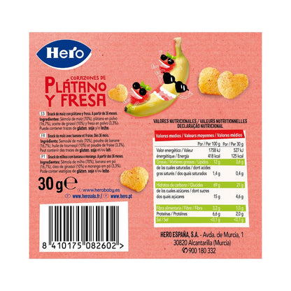 Hero-Kids Salgadinhos de Banana e Morango em Forma de Coração 30g