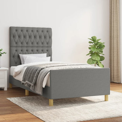 Estructura De Cama Con Cabecero De Tela Gris Oscuro 90x190 Cm / Vetonek_3