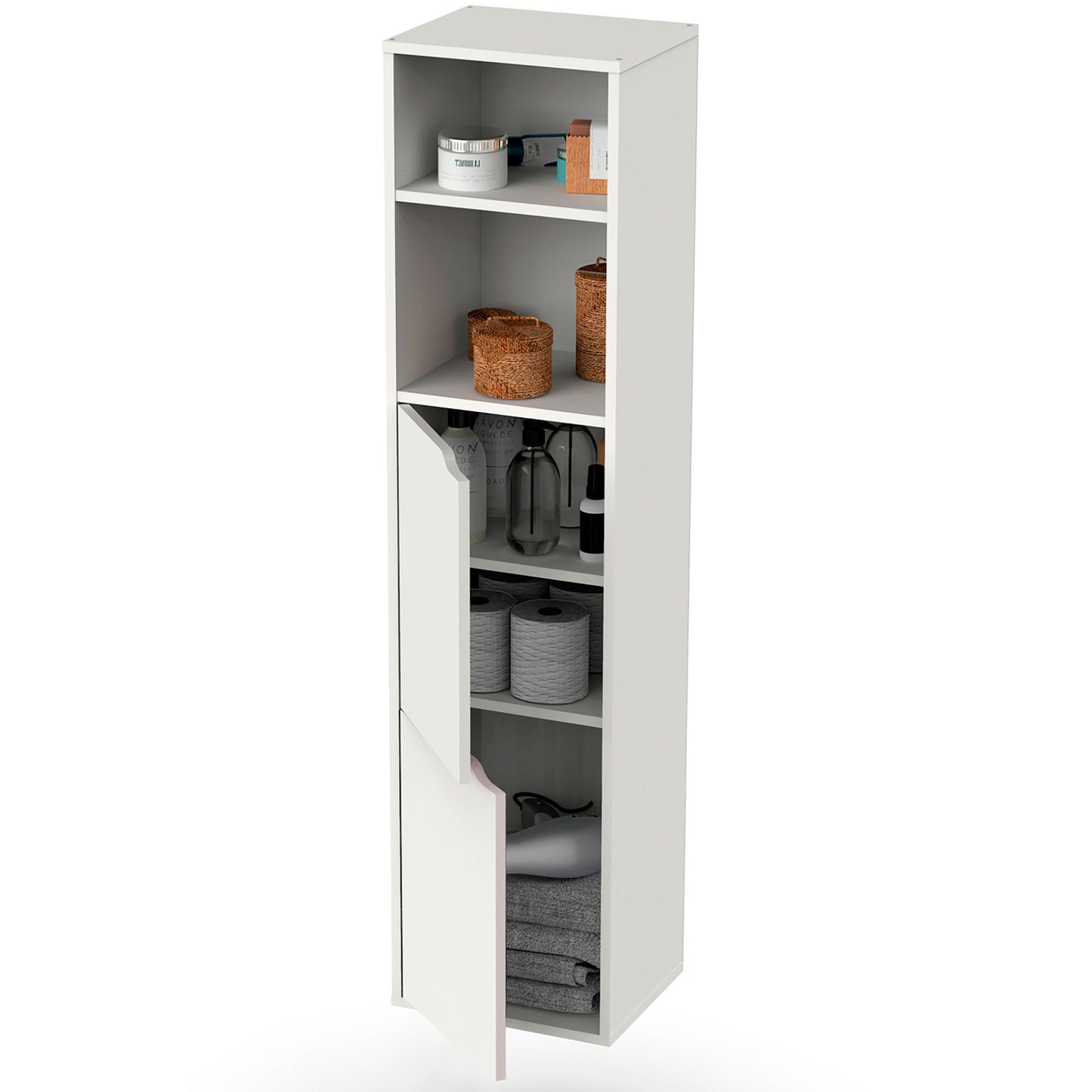 Columna De Baño, Mueble Auxiliar, Armario Alto Estilo Moderno 150x36,5x30 Cm Espacio Almacenaje, Briebe, Aura, Blanco_3