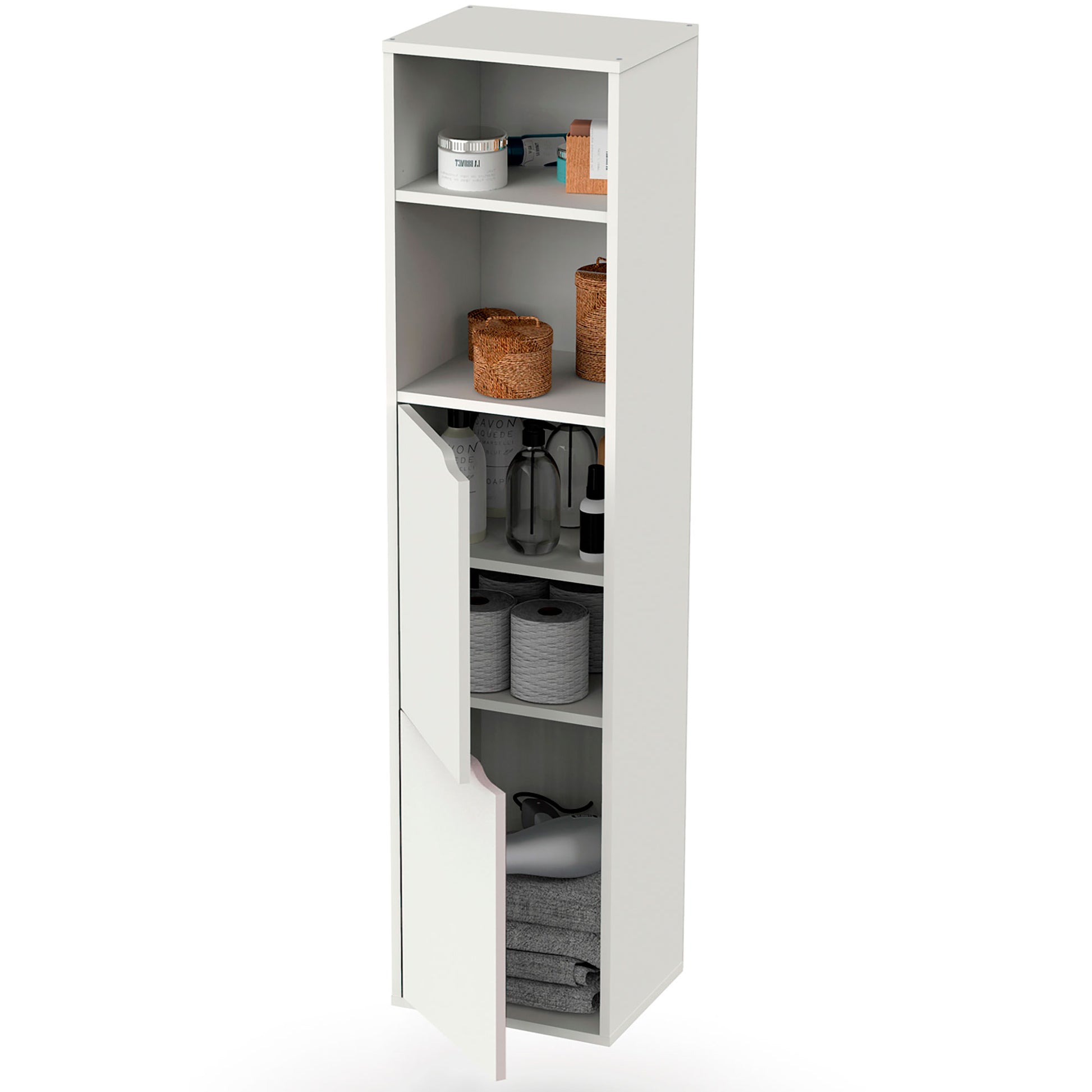 Columna De Baño, Mueble Auxiliar, Armario Alto Estilo Moderno 150x36,5x30 Cm Espacio Almacenaje, Briebe, Aura, Blanco_3