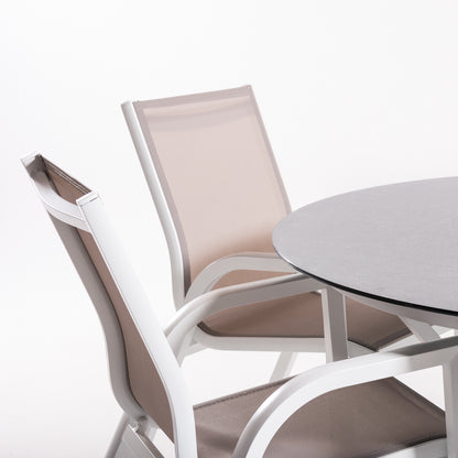 Conjunto De Mesas Y Sillas De Jardín, Redonda 130 Cm, Blanco, Cristal Templado + 6 Sillones Reforzados_3