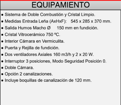 BRICOSOL Insertable de leña con turbinas FM Modelo IT-170 Interior Vermiculita_2