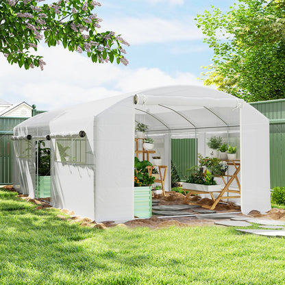 Outsunny Invernadero De Exterior 6x3x2 M Con 6 Ventanas De Malla Blanco_1