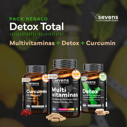 Pack Detox: Detox, Cúrcuma Y Multivitaminas. Sevens Nutrition. Limpieza Hepática Y Energía_1