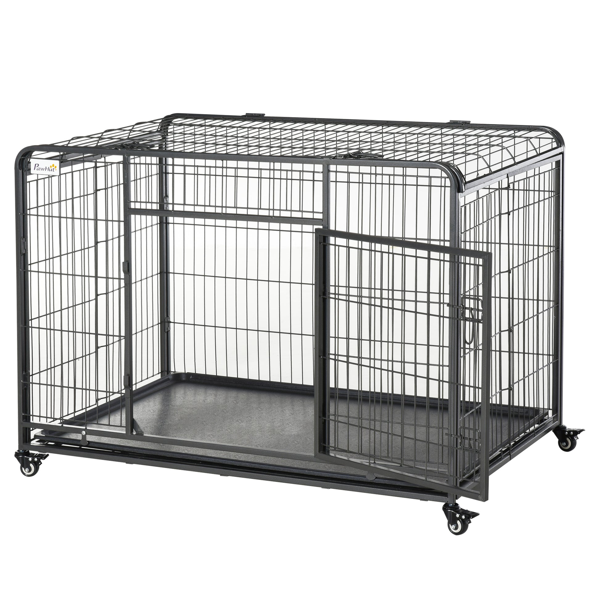 Pawhut Jaula De Metal Para Perros Plegable Con Ruedas Bandeja Extraíble_1