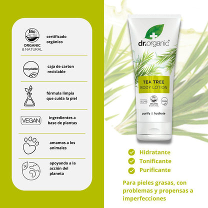 Loção de Árvore do Chá Biológica para a Pele Dr. Organic 200ml