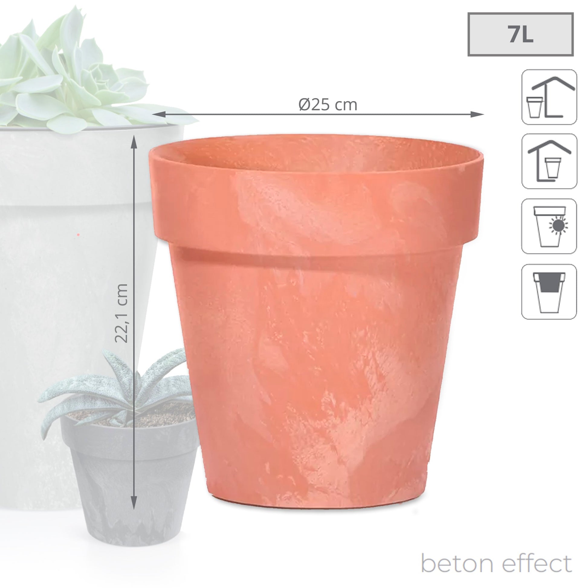 Maceta Cube Beton Effect 7l., Dimensiones (mm) 250x250x221, Color Terracota_2