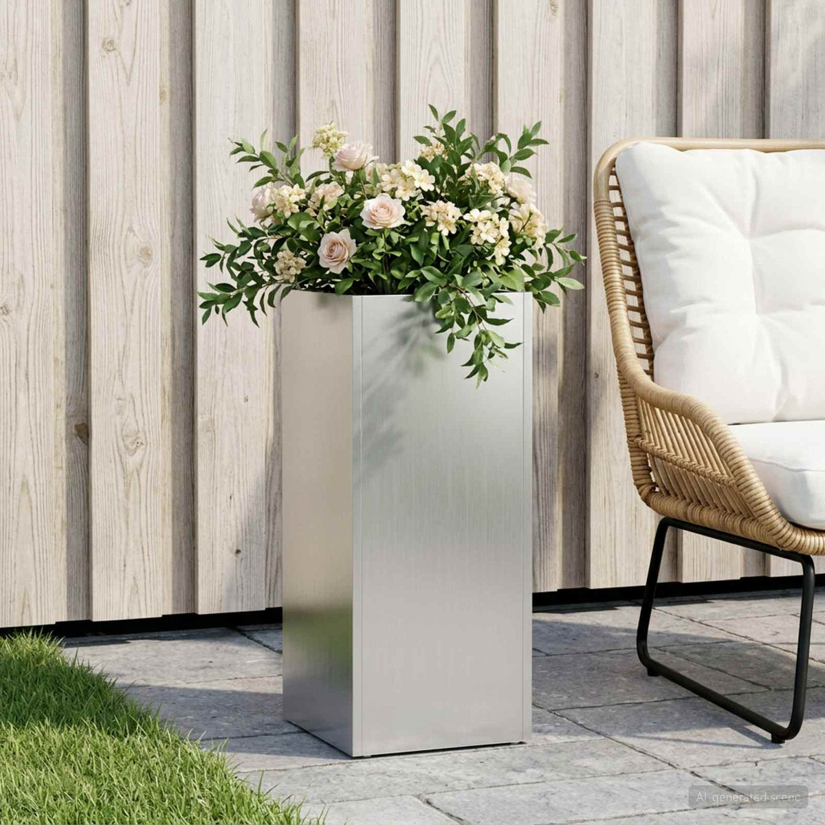 Macetero De Jardín Plateado 20 X 20 X 40 Cm Acero Galvanizado_1