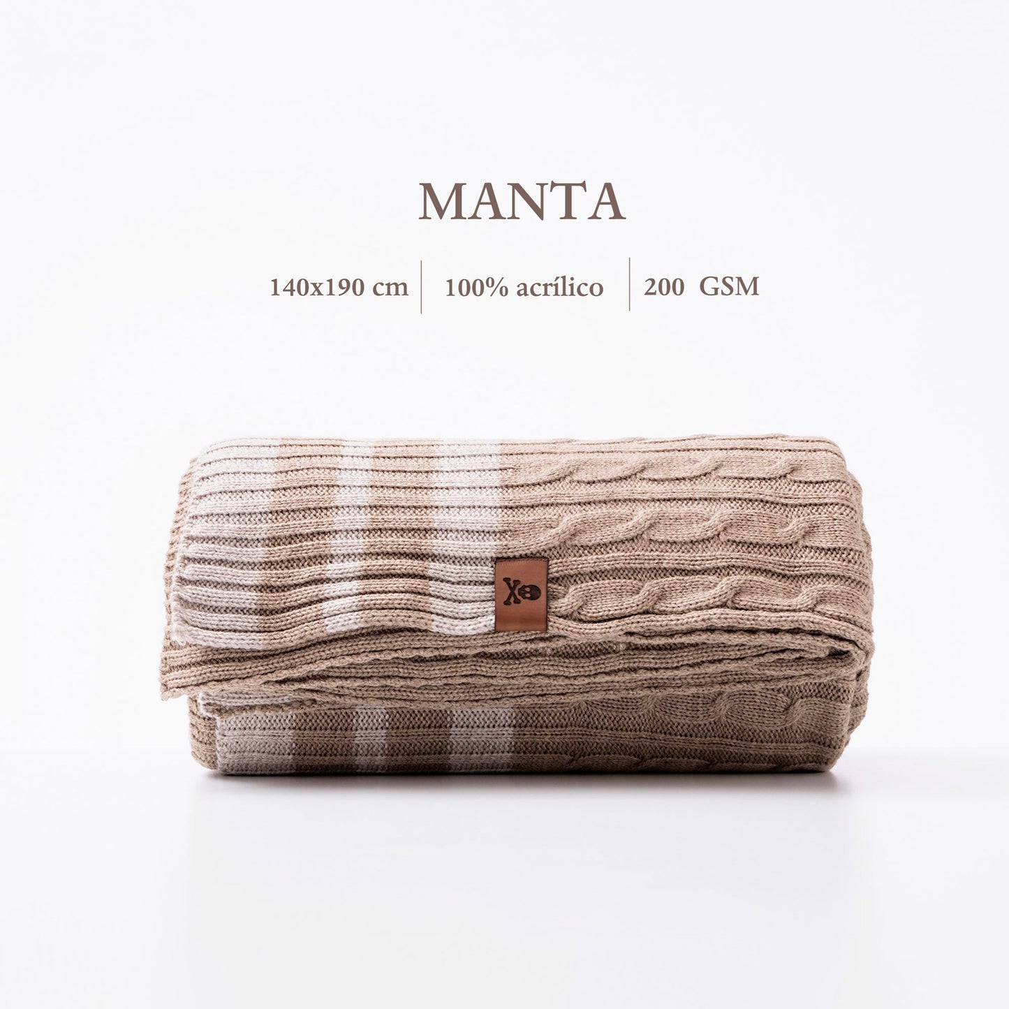 Manta Punto De Ochos 140x190cm 100% Acrílico 200gsm Marrón Con Rallas Beige Scalpers Home