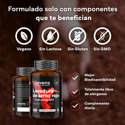 Pack 2x Levadura Arroz Rojo Sevens Nutrition. Con Monacolina K Y Coenzima Q10_3