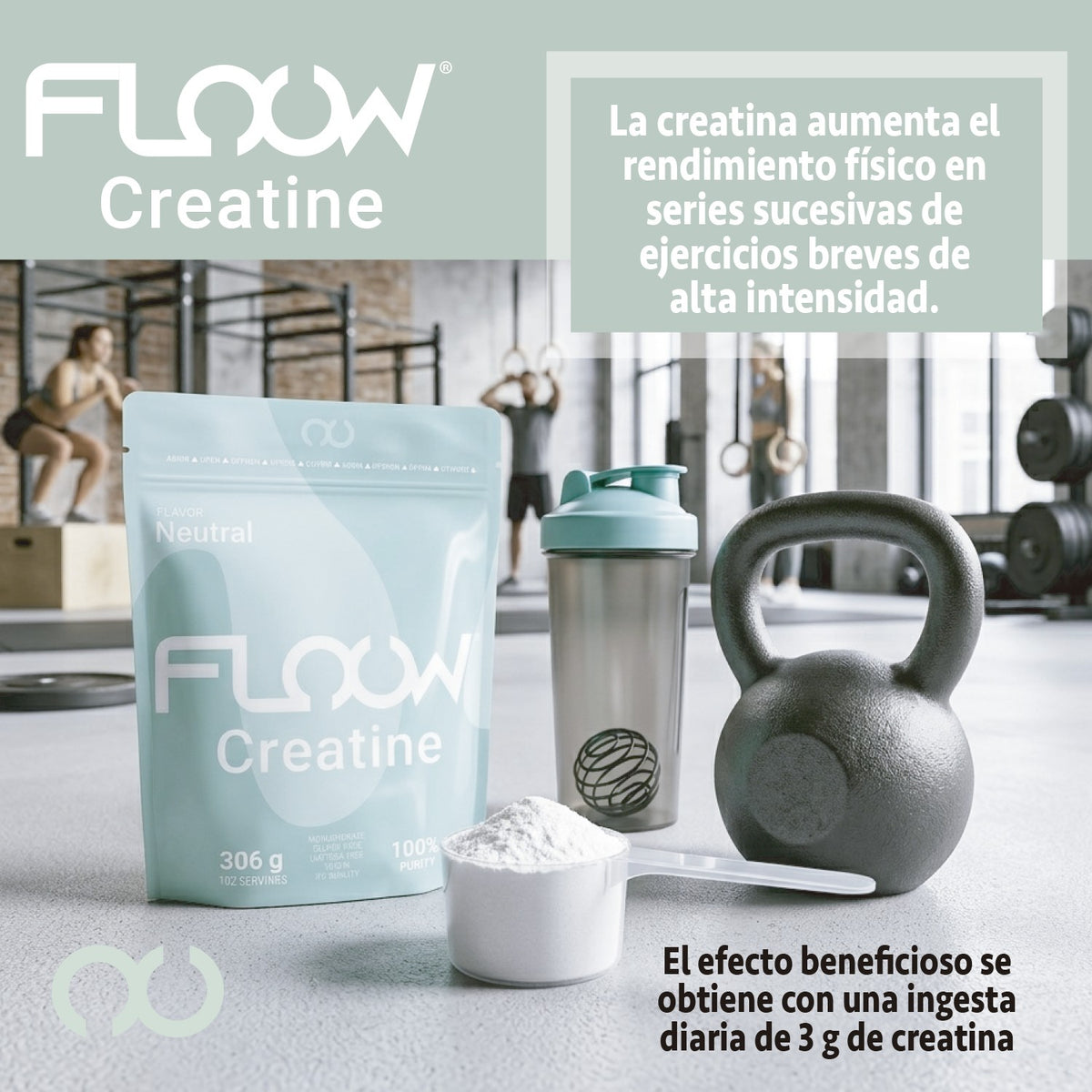 Creatina Monohidratada Sin Sabor (neutra) Pack 2 X 306 G - 612 G (180 Dosis) Floow Creatine En Polvo Pura Sin Azúcar_3
