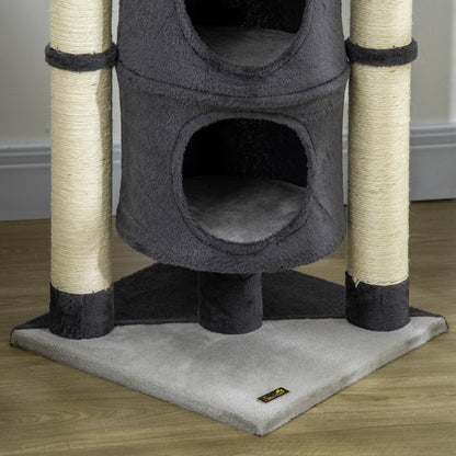 Pawhut Árbol Para Gatos Altura 114 Cm Con Plataforma Postes De Yute Y Bola Gris_3