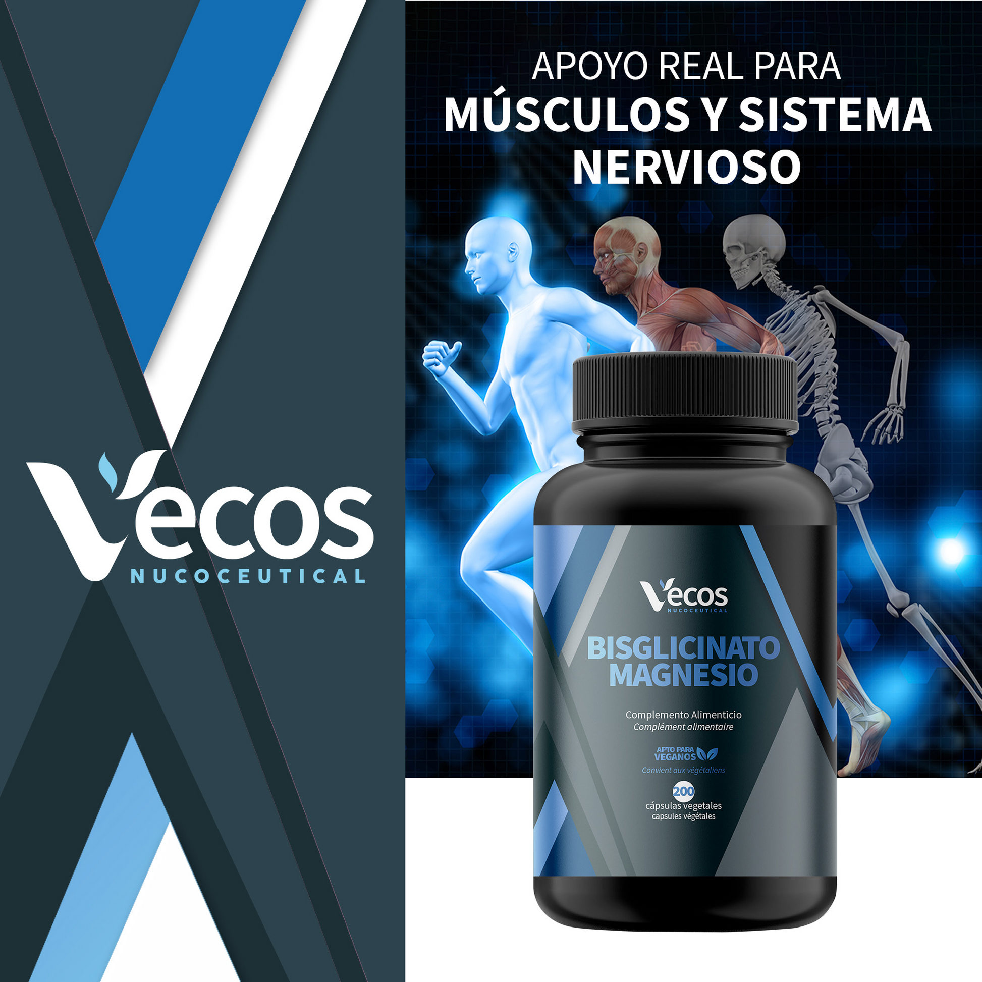 Bisglicinato de Magnesio 360 mg VECOS (200 cápsulas) | Función muscular y reducción del cansancio | Alta absorción_1