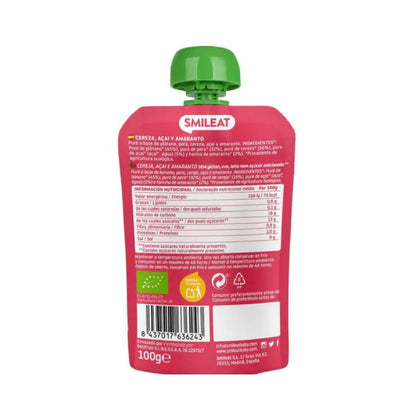 Embalagem de 2 saquetas de cereja, açaí e amaranto biológicos Smileat, 100 g 