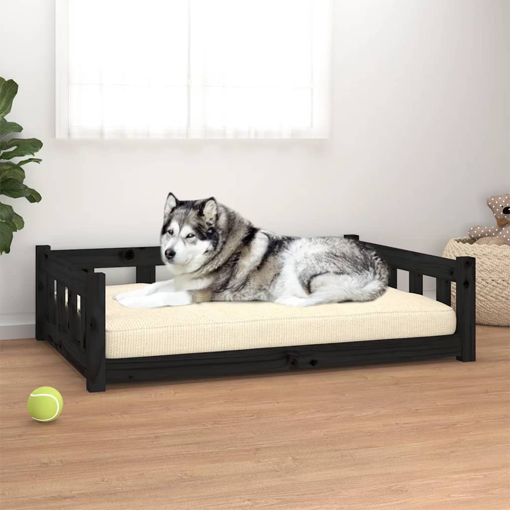 Cama Para Perros Madera Maciza De Pino Negro 105,5x75,5x28 Cm / Vetonek_3