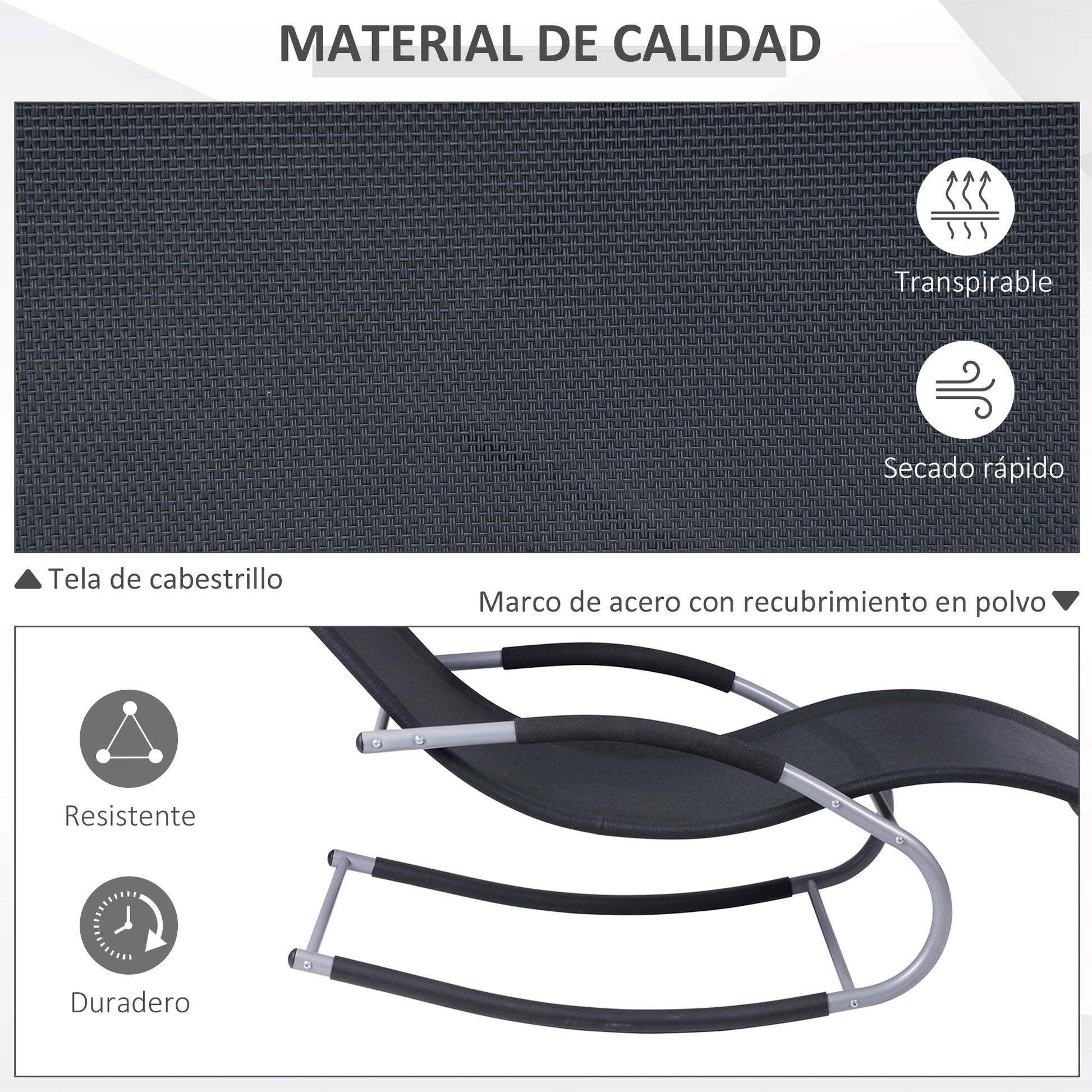 Outsunny Conjunto De 2 Mecedoras De Exterior Con Reposacabezas 63x144x84cm Negro_5
