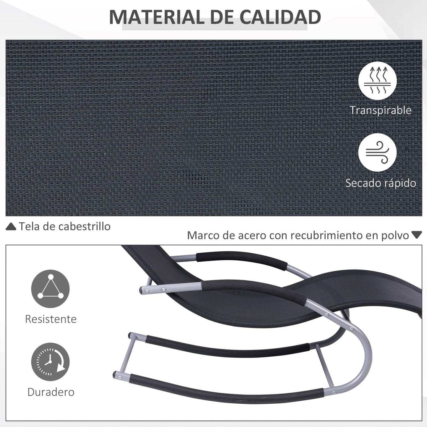 Outsunny Mecedora Para Jardín Con Reposacabezas 63x144x84 Cm Negro_5