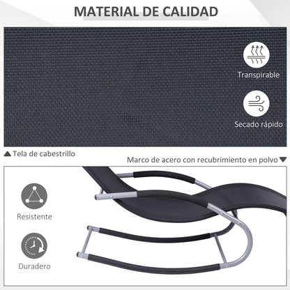 Outsunny Mecedora Para Jardín Con Reposacabezas 63x144x84 Cm Negro_5